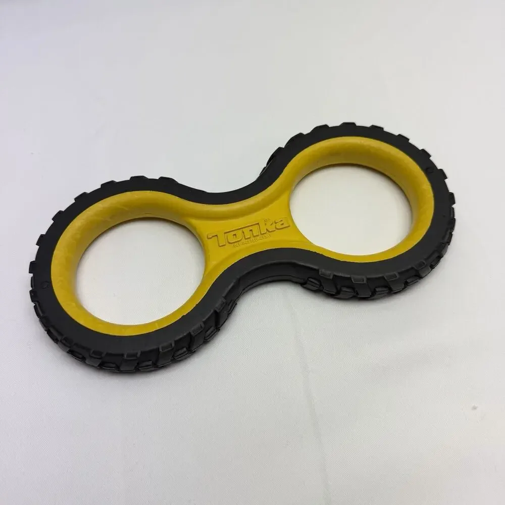 TONKA DOG TOY Large 12” Figure 8 Tire Rubber Tug Chew Toy Yellow Black